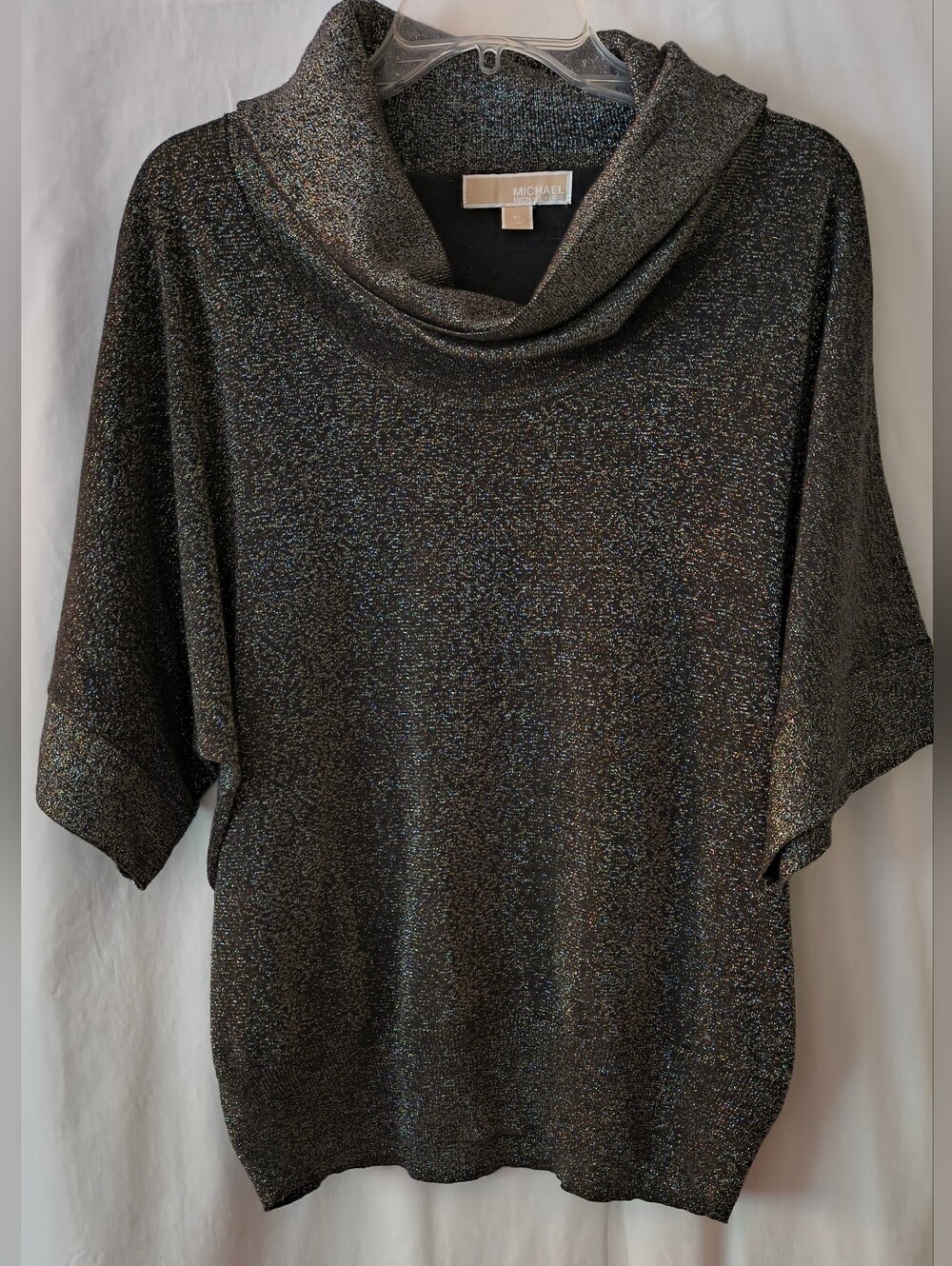 Michael Kors Shimmery Black Metallic Cowl Neck Sweater